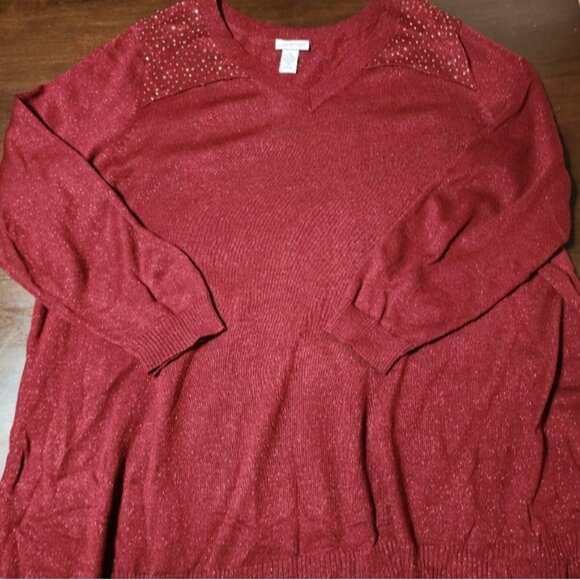 Catherines 5X Burgundy Pullover Sweatshirt Lightweight Glittery 34/36W - Picture 1 of 10